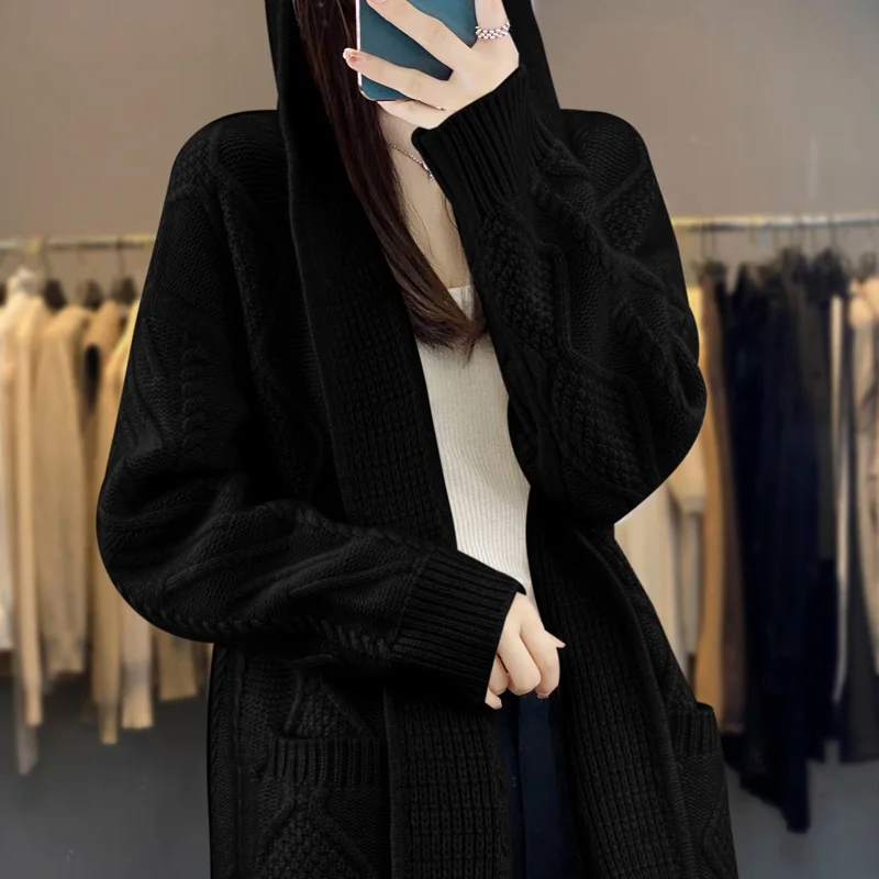 Basic 100% Merino Wool Sweater Hooded Pocket Cashmere Cardigan Soft Long Sleeves Fashionable Temperament Clothing Top
Basic 100% Merino Wool Sweater Hooded Pocket Cashmere Cardigan Soft Long Sleeves Fashionable Temperament Clothing Top