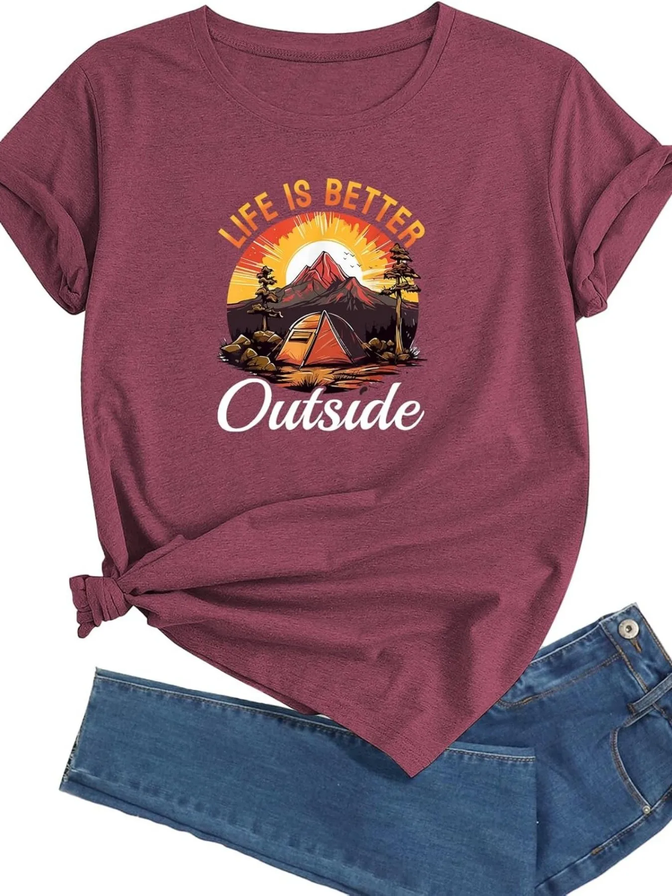 Plus size women's short sleeve T-shirt Life Is Better Outside breathable fabric summer outfit women's clothing
Plus size women's short sleeve T-shirt Life Is Better Outside breathable fabric summer outfit women's clothing