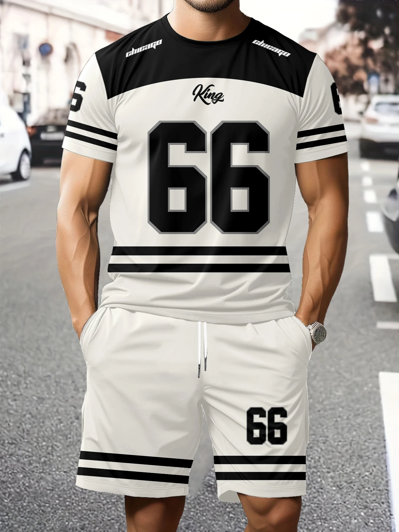 Модная мужская костюмная футболка в американском стиле с черно-белым рисунком цифр, повседневный и уникальный наряд из двух предметов
Модная мужская костюмная футболка в американском стиле с черно-белым рисунком цифр, повседневный и уникальный наряд из двух предметов