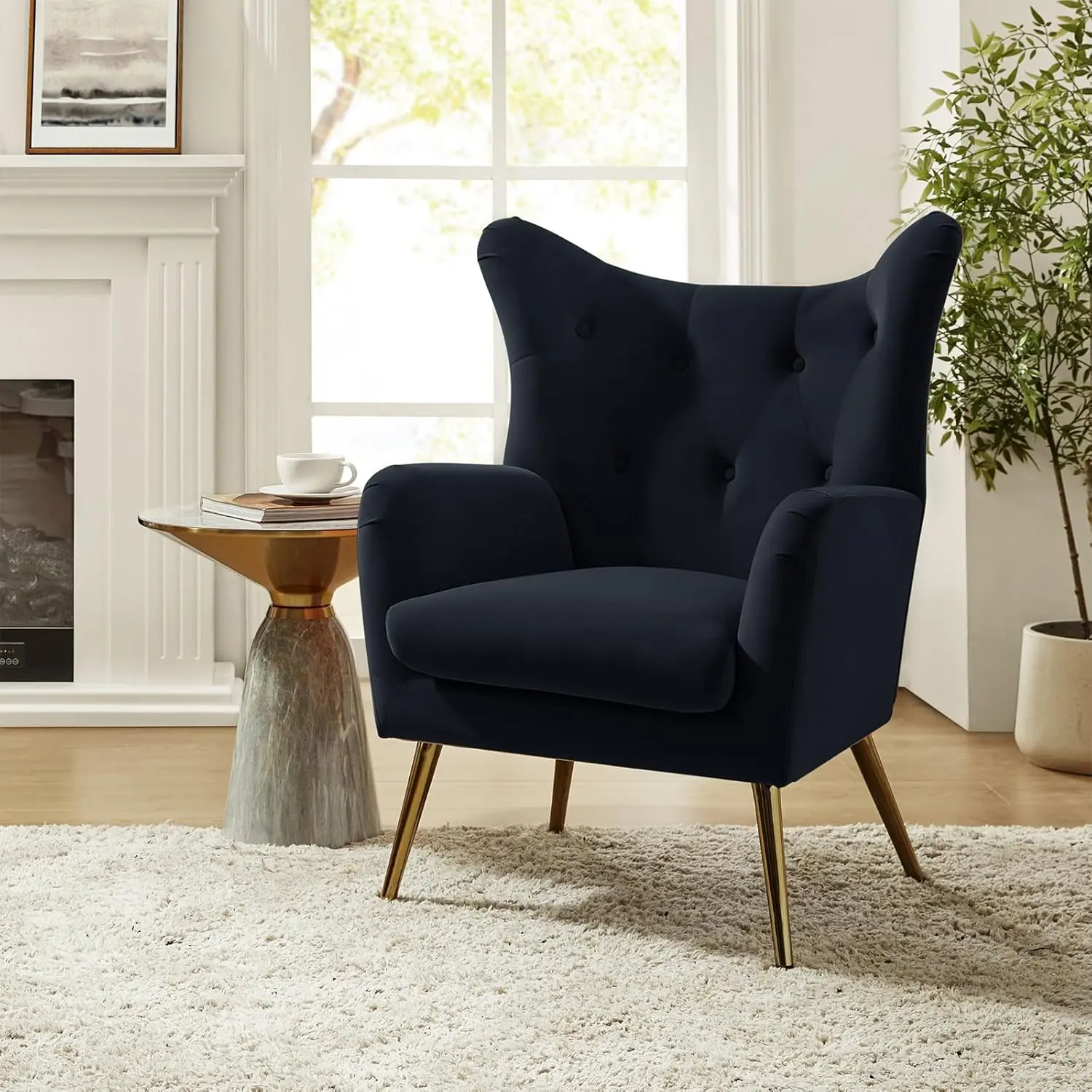 Velvet Accent Chair, Modern Wingback Arm Chair with Metal Gold Legs, Velvet Tufted Room Bedroom, Dining Room(Black)
Velvet Accent Chair, Modern Wingback Arm Chair with Metal Gold Legs, Velvet Tufted Room Bedroom, Dining Room(Black)