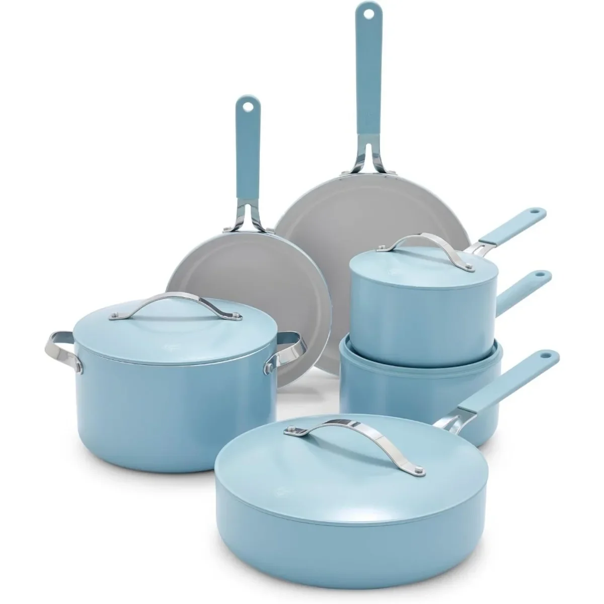 10-Piece Nonstick Ceramic Cookware Set, PFAS-Free Pots & Pans with Lids - Oven & Dishwasher Safe, Stay-Cool Handles, Blue Haze
10-Piece Nonstick Ceramic Cookware Set, PFAS-Free Pots & Pans with Lids - Oven & Dishwasher Safe, Stay-Cool Handles, Blue Haze
