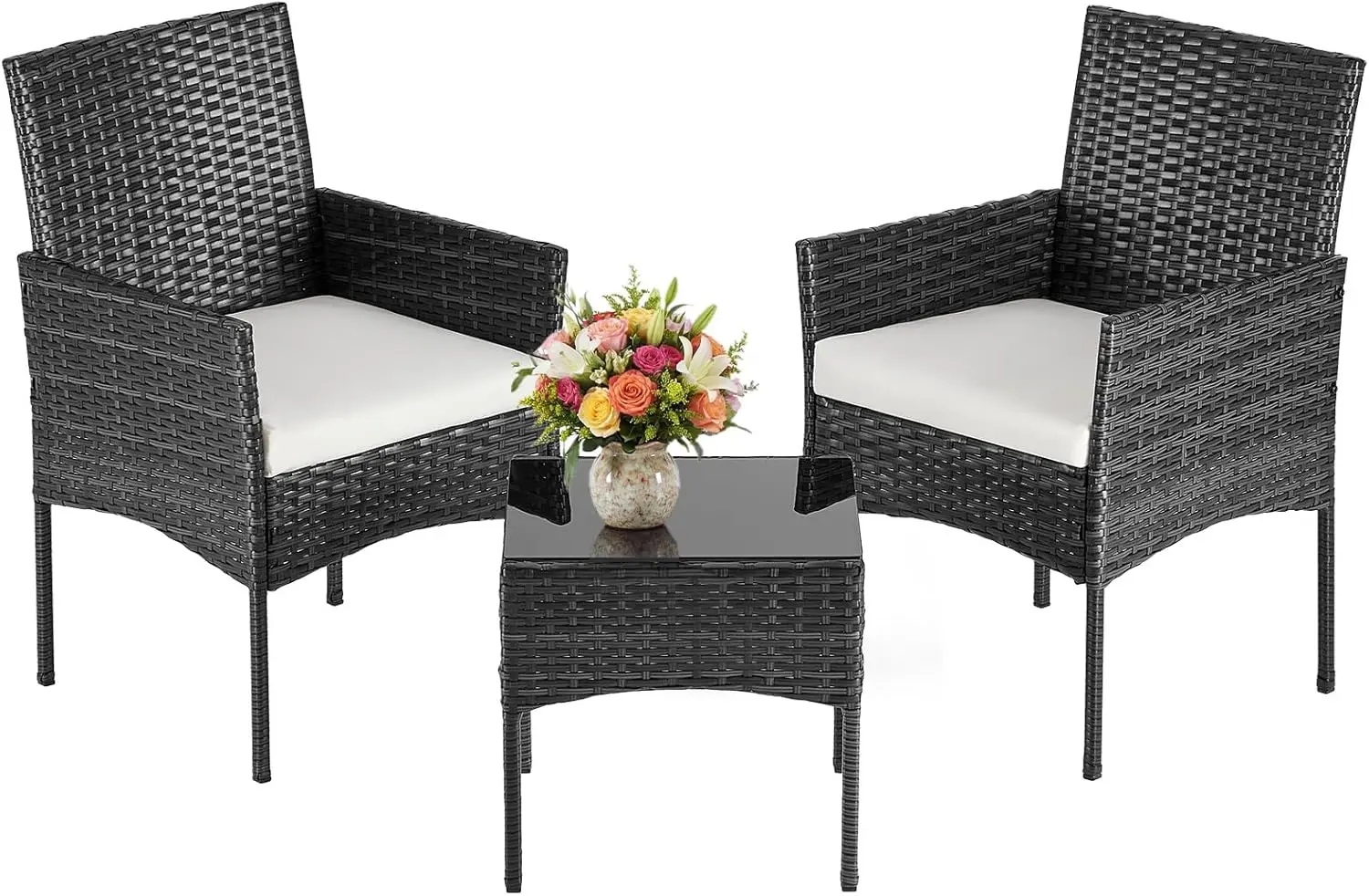 3-Piece Patio Furniture Set, Outdoor Wicker Chairs with Cushions & Tempered Glass Table for Porch Balcony Backyard
3-Piece Patio Furniture Set, Outdoor Wicker Chairs with Cushions & Tempered Glass Table for Porch Balcony Backyard