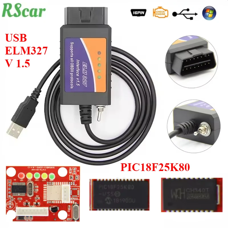 ELM327 USB V1.5 Car Diagnostic Cable Obd2 SCANNER FORscan Support Most OBDII Protocols HS-CAN and MS-CAN PIC18F25K80 Chip Switch
ELM327 USB V1.5 Car Diagnostic Cable Obd2 SCANNER FORscan Support Most OBDII Protocols HS-CAN and MS-CAN PIC18F25K80 Chip Switch