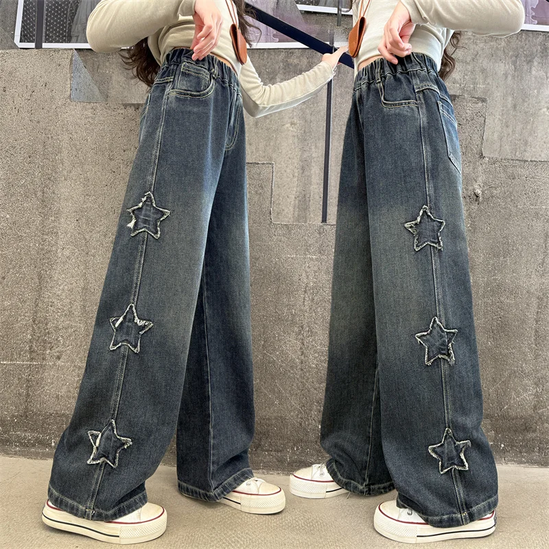 New 2025 Spring Autumn School Girls Fashion Dark Blue Jeans With Stars Kids Child Casual Wide Leg Denim Pants Age 5 To 14 Years
New 2025 Spring Autumn School Girls Fashion Dark Blue Jeans With Stars Kids Child Casual Wide Leg Denim Pants Age 5 To 14 Years