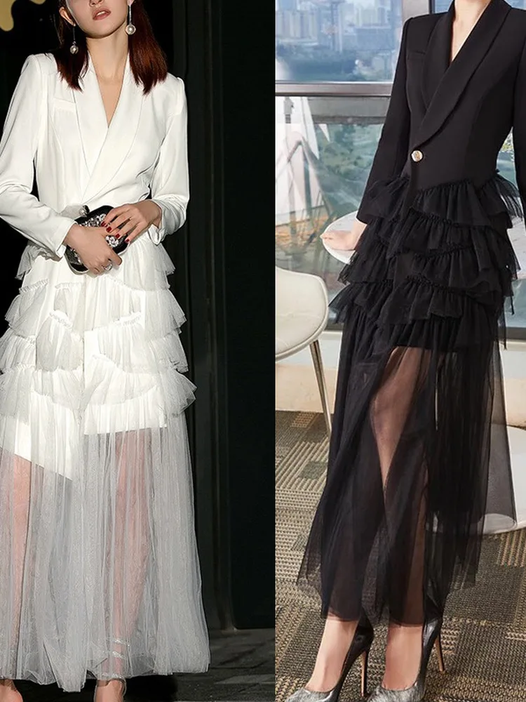 British Style Long Sleeve Mesh Splice Suit Dress Spring Autumn Design English Style Evening Gown A-Line Silhouette Dress
British Style Long Sleeve Mesh Splice Suit Dress Spring Autumn Design English Style Evening Gown A-Line Silhouette Dress