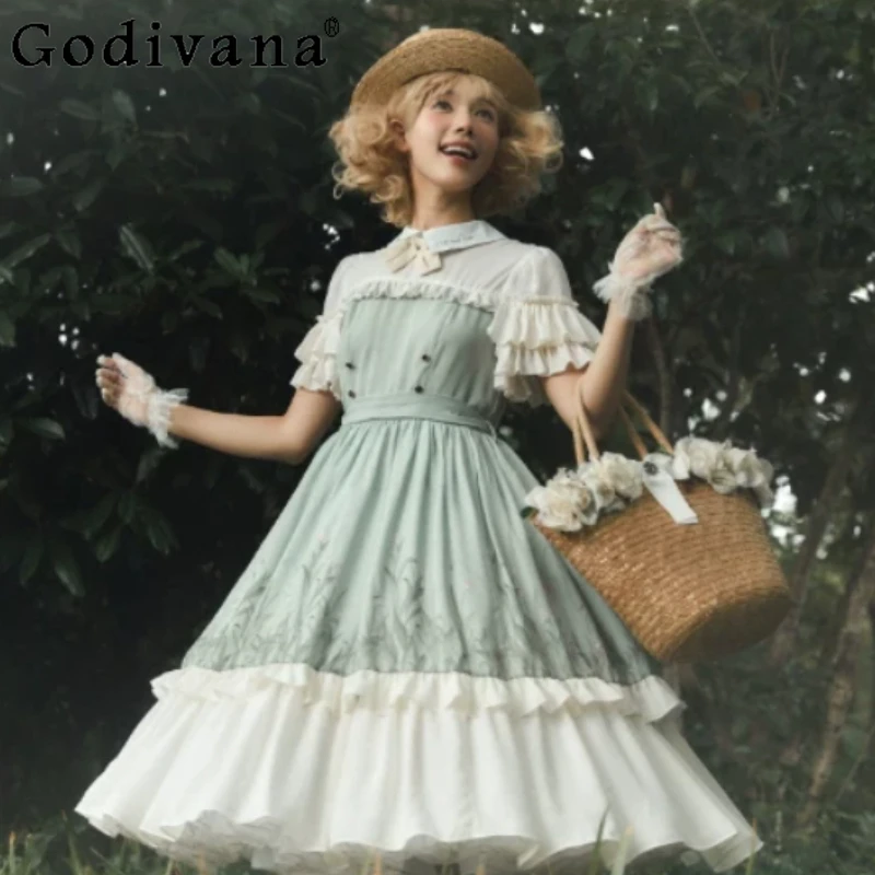 Elegant Summer Sweet Peter Pan Collar Ruffles Short Sleeve Dress Fashion Girl High Waist A-line Age Reducing Princess Dresses
Elegant Summer Sweet Peter Pan Collar Ruffles Short Sleeve Dress Fashion Girl High Waist A-line Age Reducing Princess Dresses
