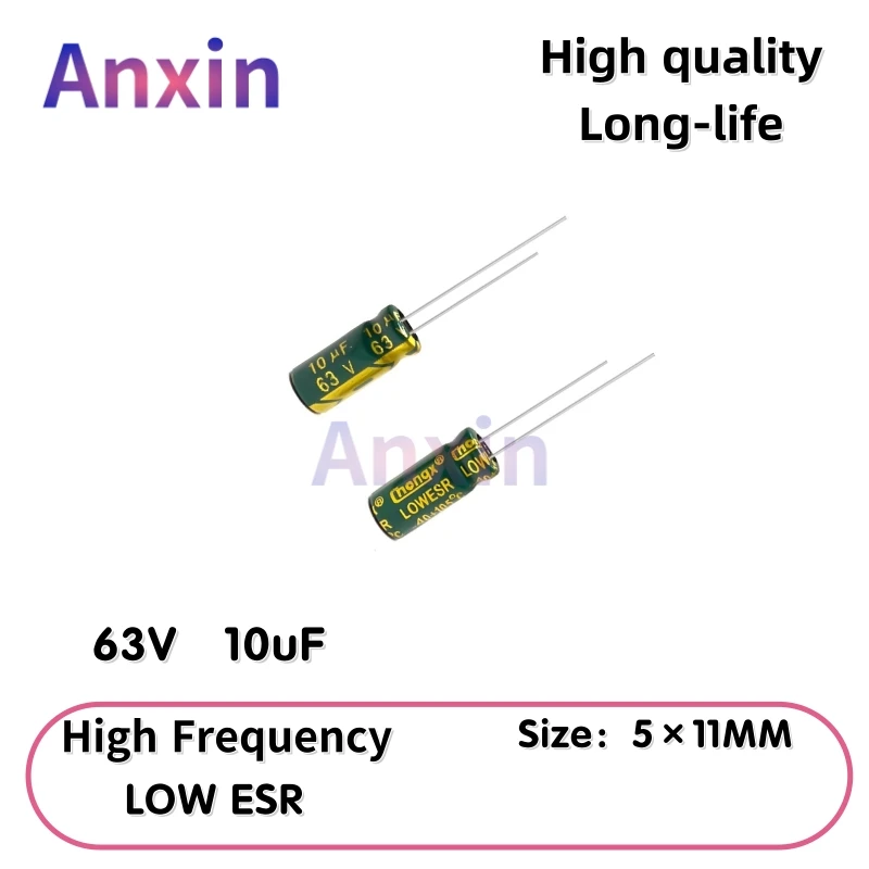 50PCS 63V10uF Aluminum Capacitor, High Frequency Low ESR 105°C Radial for Power Supply Long-life 5×11MM
50PCS 63V10uF Aluminum Capacitor, High Frequency Low ESR 105°C Radial for Power Supply Long-life 5×11MM