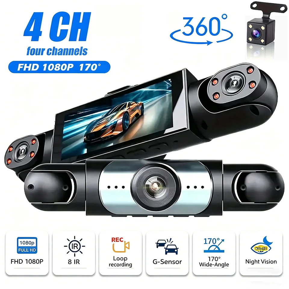 4 Ch Dash Cam Black Box 360° FHD 1080P Night Vision 24h Parking Monitor G-Sensor Loop Recording 4 Camera Car Video Recorder
4 Ch Dash Cam Black Box 360° FHD 1080P Night Vision 24h Parking Monitor G-Sensor Loop Recording 4 Camera Car Video Recorder