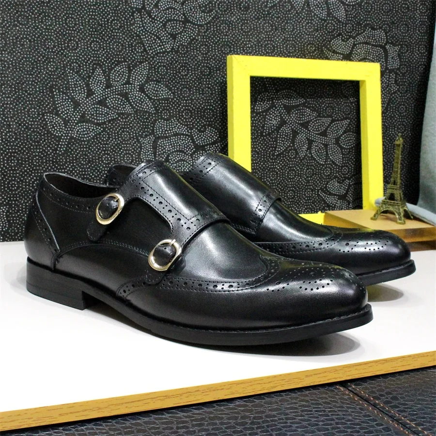 Men's Leather Loafers Double Buckle Monk Strap Handmade Dress Shoes Wingtip Pointed Toe Brogue Wedding Office Business Shoes
Men's Leather Loafers Double Buckle Monk Strap Handmade Dress Shoes Wingtip Pointed Toe Brogue Wedding Office Business Shoes