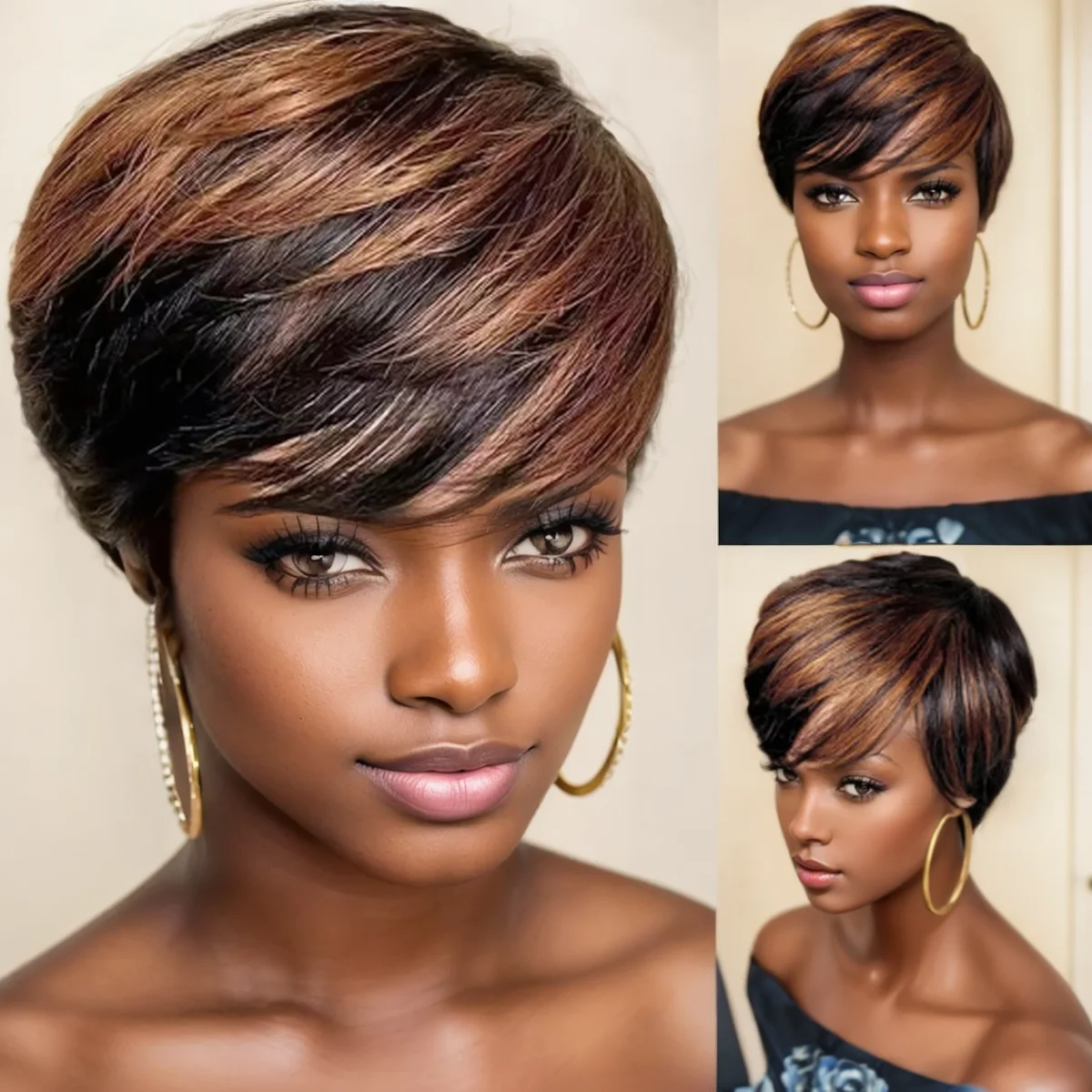 WIGERA Highlight Synthetic Short Straight Pixie Cut Hair Bob Wig Ombre Honey Light Bronw Mix Black Layered Hair Wigs For Woman
WIGERA Highlight Synthetic Short Straight Pixie Cut Hair Bob Wig Ombre Honey Light Bronw Mix Black Layered Hair Wigs For Woman