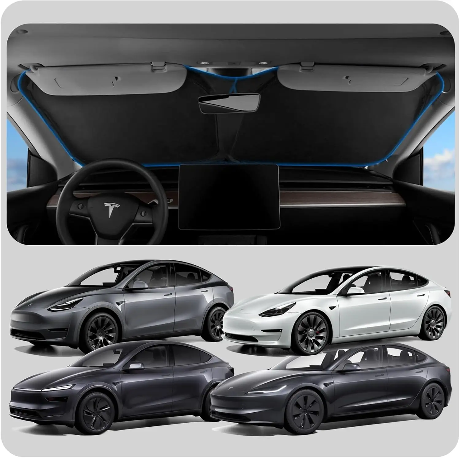 Front Windshield Sunshade for Tesla Model Y & 3 - Dual Layered Protection
Front Windshield Sunshade for Tesla Model Y & 3 - Dual Layered Protection