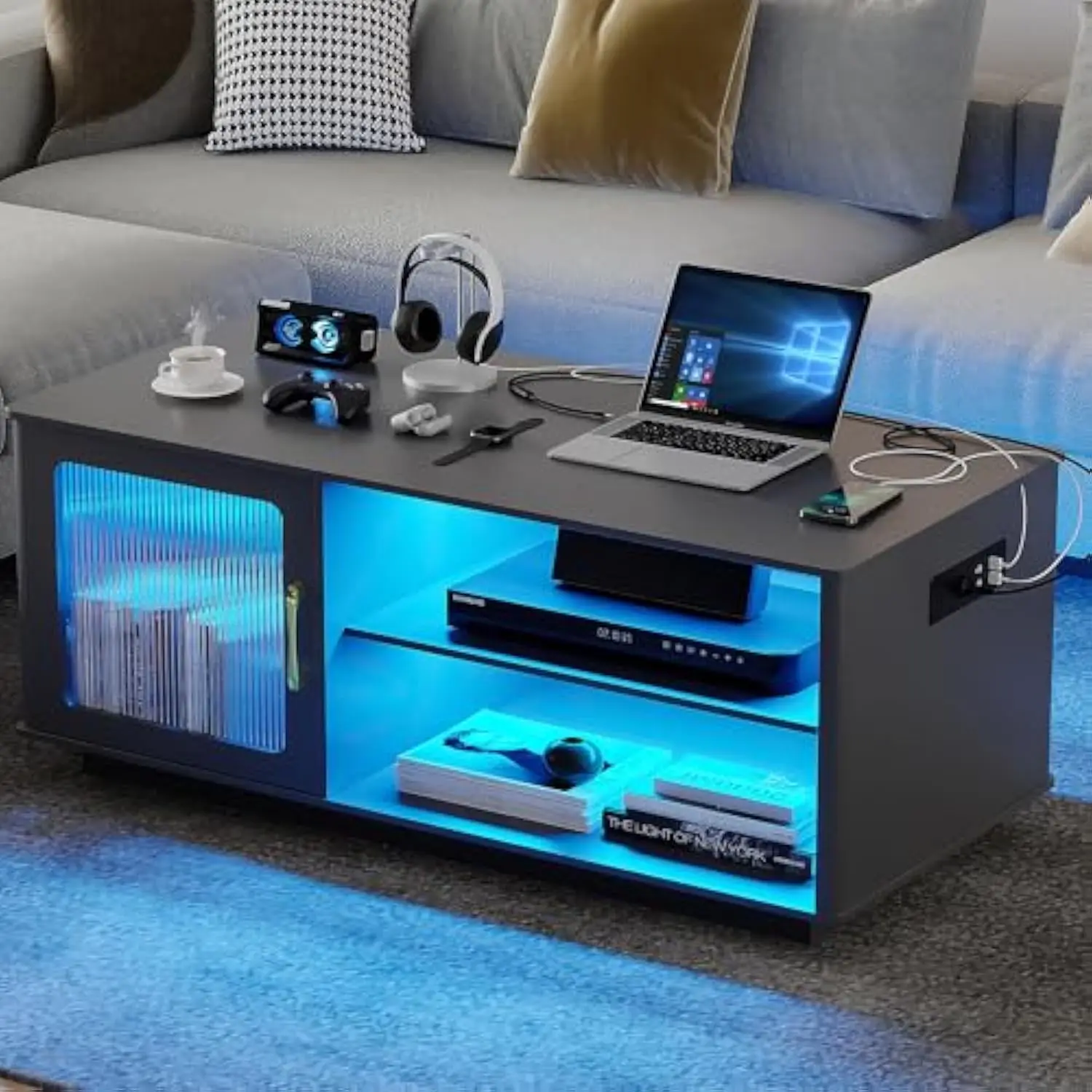 43'' Coffee Table with LED Lights & Charging Station, 3 Color Dimmable Auto Sensor Dining Table with 2 Storage Shelf and 1 Dra
43'' Coffee Table with LED Lights & Charging Station, 3 Color Dimmable Auto Sensor Dining Table with 2 Storage Shelf and 1 Dra