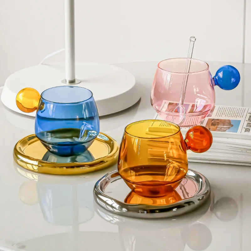 300ml Light Luxury Glas Latte Coffee Cup And Plate Set High Beauty Splicing Color Design Exquisite English Afternoon Tea Sets
300ml Light Luxury Glas Latte Coffee Cup And Plate Set High Beauty Splicing Color Design Exquisite English Afternoon Tea Sets
