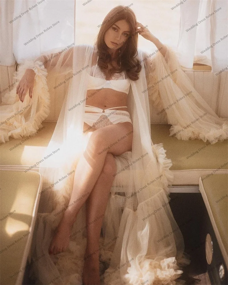 White Women Wedding Sleepwear Pajamas Tiered Tulle Night Dresses With Belt Photoshoot Custom Made Full Sleeves Prom Party Robe
White Women Wedding Sleepwear Pajamas Tiered Tulle Night Dresses With Belt Photoshoot Custom Made Full Sleeves Prom Party Robe