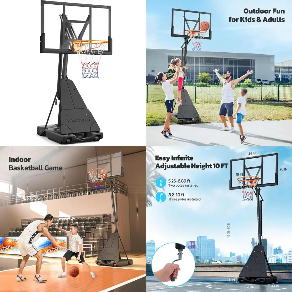 Portable Outdoor Basketball Hoop System 44-48 Inch Adjustable Backboard with Wheels for Court and Backyard Use 
Portable Outdoor Basketball Hoop System 44-48 Inch Adjustable Backboard with Wheels for Court and Backyard Use