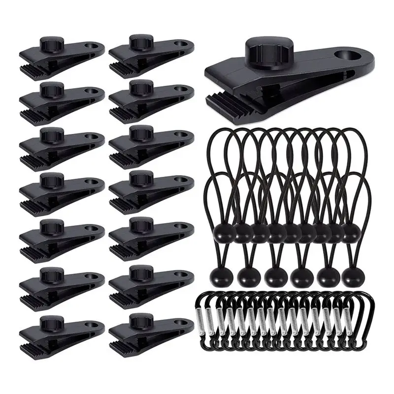 45Pcs Tarp Clips Heavy Duty Lock Grip With Carabiner Clips And Bungee Cords Set, Tarp Clamp Tarp Fasteners Awning Clips
45Pcs Tarp Clips Heavy Duty Lock Grip With Carabiner Clips And Bungee Cords Set, Tarp Clamp Tarp Fasteners Awning Clips
