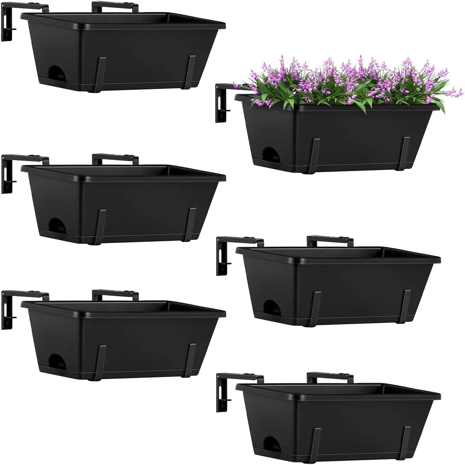 Adjustable Railing Planter & Brackets Set 6 Pack - Black Deck Window Boxes with Drainage Holes for Garden Fence
Adjustable Railing Planter & Brackets Set 6 Pack - Black Deck Window Boxes with Drainage Holes for Garden Fence
