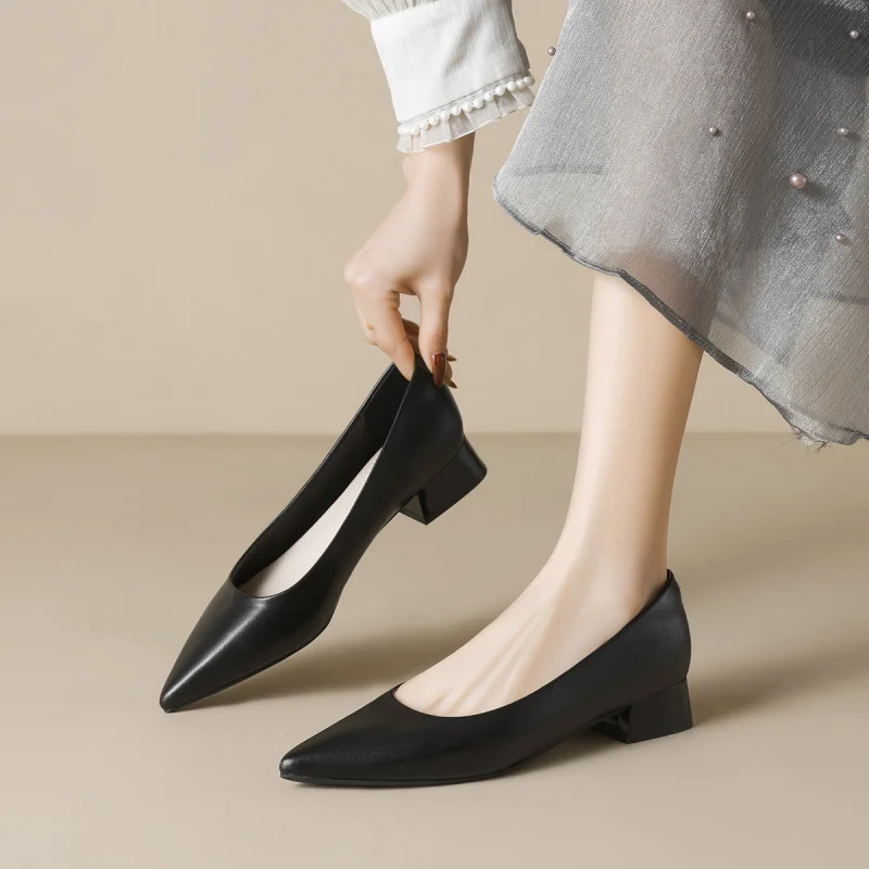 Pointed-toe women's shallow-cut chunky heel work shoes for commuting
Pointed-toe women's shallow-cut chunky heel work shoes for commuting