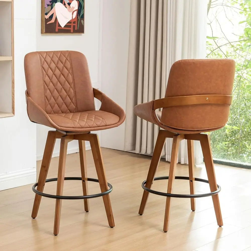 Retro Swivel Bar Stools Set of 2, Curved Back Leather Chairs with Walnut Wood, Ideal for Bar/Pub/Island (Brown, 26.3)
Retro Swivel Bar Stools Set of 2, Curved Back Leather Chairs with Walnut Wood, Ideal for Bar/Pub/Island (Brown, 26.3)