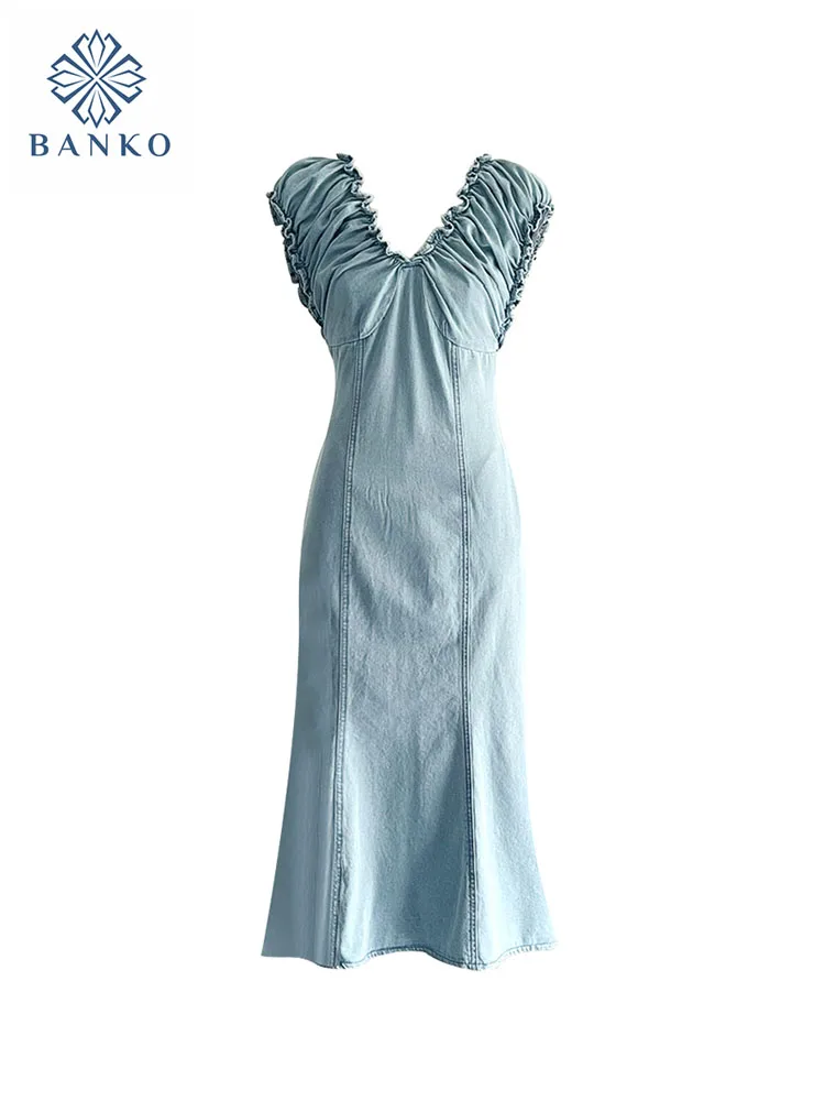 New Design Blue Mermaid Robe Puff Sleeve Elegant Office Lady Slim One-Piece Frocks 2000s Aesthetic Chic Denim Dress High Quality
New Design Blue Mermaid Robe Puff Sleeve Elegant Office Lady Slim One-Piece Frocks 2000s Aesthetic Chic Denim Dress High Quality