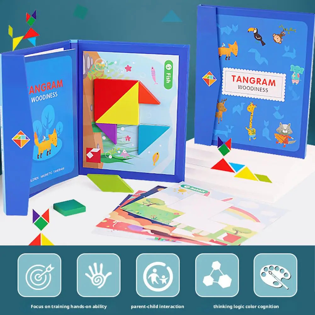1PC Wooden Jigsaw Magnetic Tangram Puzzle Book Educational Toys For Children Baby Kid Portable Montessori Learning Intelligence
1PC Wooden Jigsaw Magnetic Tangram Puzzle Book Educational Toys For Children Baby Kid Portable Montessori Learning Intelligence