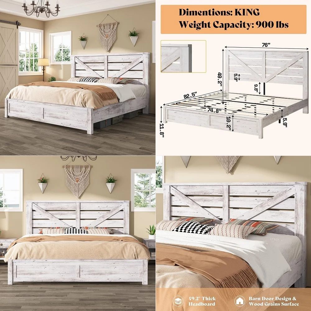 King Size Bed Frame with 49.2 Barn Door Headboard and Footboard, Farmhouse Platform Bed Frame with Wood Slats, No Box Spring Ne
King Size Bed Frame with 49.2 Barn Door Headboard and Footboard, Farmhouse Platform Bed Frame with Wood Slats, No Box Spring Ne