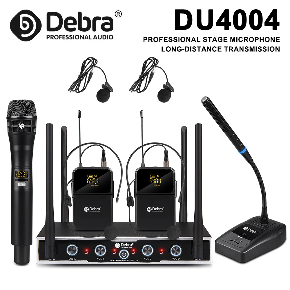 Debra DU4004 UHF Mic Беспроводная конференц-микрофонная система Петличная гарнитура, ручной микрофон для свадеб, караоке
Debra DU4004 UHF Mic Беспроводная конференц-микрофонная система Петличная гарнитура, ручной микрофон для свадеб, караоке
