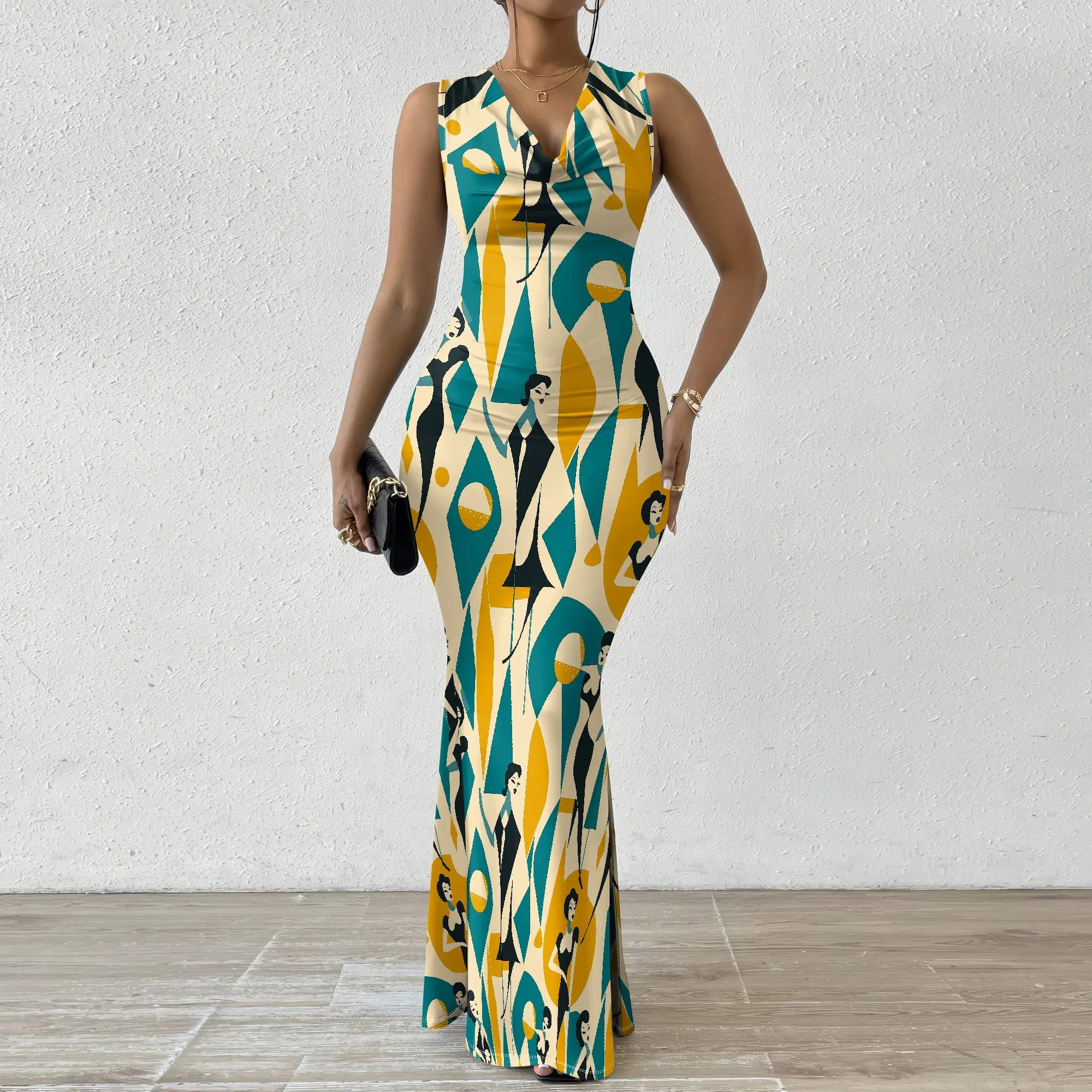 Plus Size Art Print Maxi Dress XS-2XL Sleeveless V-Neck Bodycon Retro Long Dress for Museum Visit or Art Deco Party Look
Plus Size Art Print Maxi Dress XS-2XL Sleeveless V-Neck Bodycon Retro Long Dress for Museum Visit or Art Deco Party Look