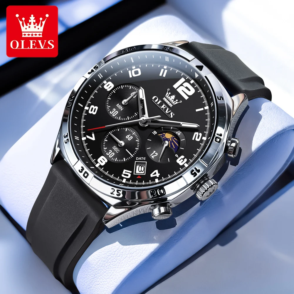 OLEVS 2986 Mens Watch Sports Chronograph Quartz Wristwatch Silicone Strap Watch Waterproof Luminous Date Moon Phase Watches Gift
OLEVS 2986 Mens Watch Sports Chronograph Quartz Wristwatch Silicone Strap Watch Waterproof Luminous Date Moon Phase Watches Gift