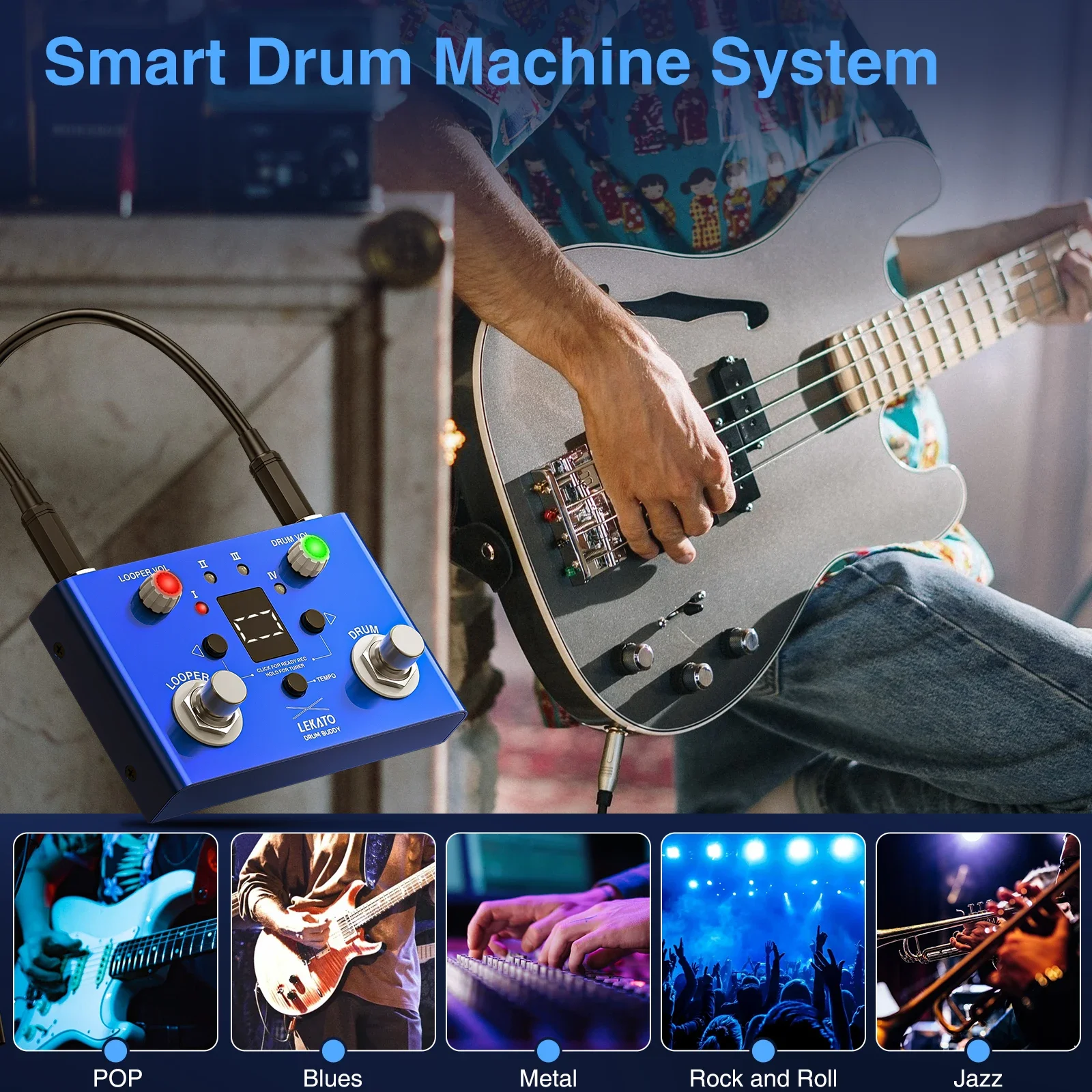 Unlock Creativity — LEKATO 3-в-1, педаль-тюнер Drum Looper для гитары/баса — Tap Tempo, режимы, Drum Buddy V2
Unlock Creativity — LEKATO 3-в-1, педаль-тюнер Drum Looper для гитары/баса — Tap Tempo, режимы, Drum Buddy V2