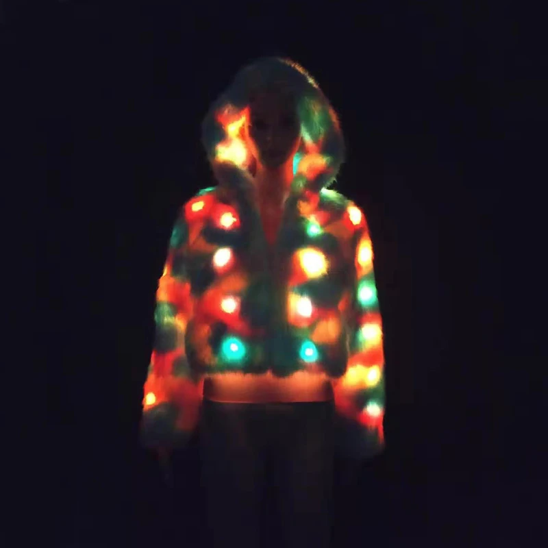 New Hot Selling Women's Colorful Artificial Fur Coat Personality Hooded A Variety Of Lighting LED Costume
New Hot Selling Women's Colorful Artificial Fur Coat Personality Hooded A Variety Of Lighting LED Costume