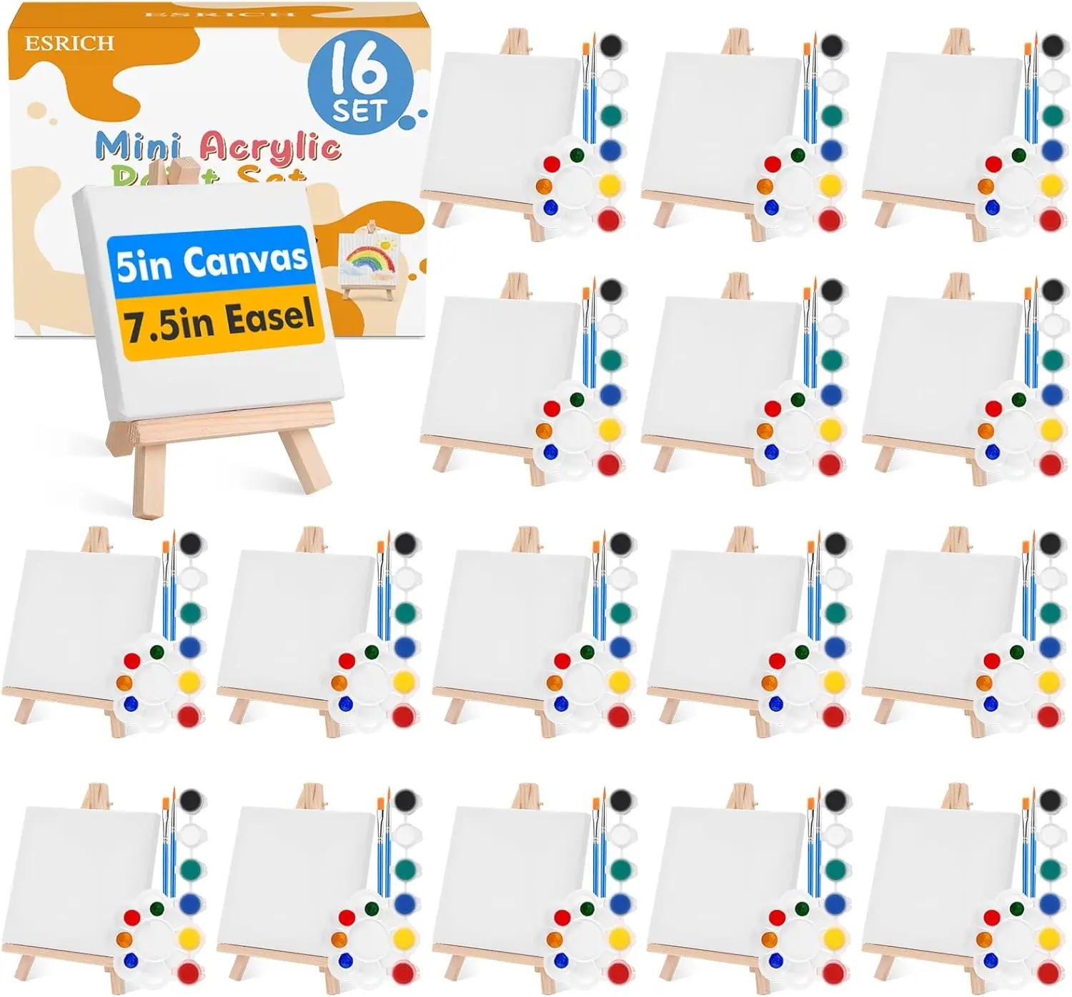 16 Set Mini Acrylic Paint Kit, 5in Mini Stretched Canvas with 7.5in Easel, Acrylic Paint Strips, Paint Palettes, Paintin
16 Set Mini Acrylic Paint Kit, 5in Mini Stretched Canvas with 7.5in Easel, Acrylic Paint Strips, Paint Palettes, Paintin