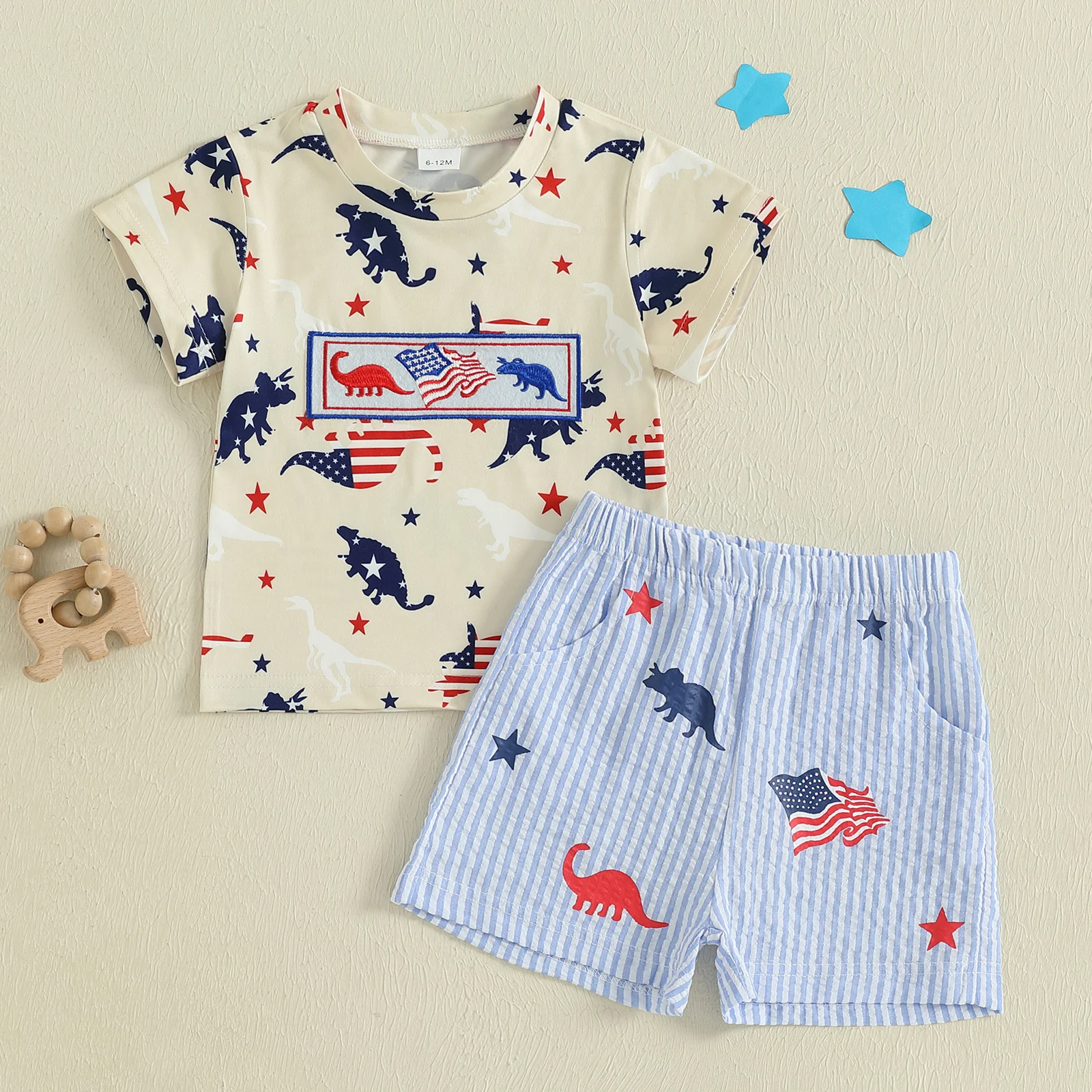 0-3 Years Toddler Boy 4th of July Outfit Dinosaur Embroidery Short Sleeve Round Neck T-Shirt + Stripe Print Shorts 2Pcs Outfit
0-3 Years Toddler Boy 4th of July Outfit Dinosaur Embroidery Short Sleeve Round Neck T-Shirt + Stripe Print Shorts 2Pcs Outfit