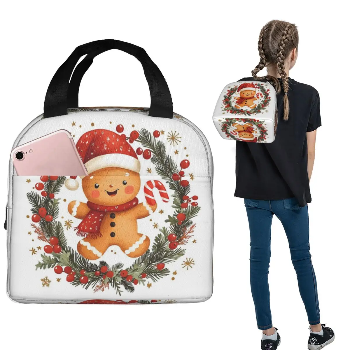 Holly Jolly Gingerbread Insulated Lunch Bag for Women Kids Portable Food Boxes Thermal Lunch Box Tote
Holly Jolly Gingerbread Insulated Lunch Bag for Women Kids Portable Food Boxes Thermal Lunch Box Tote