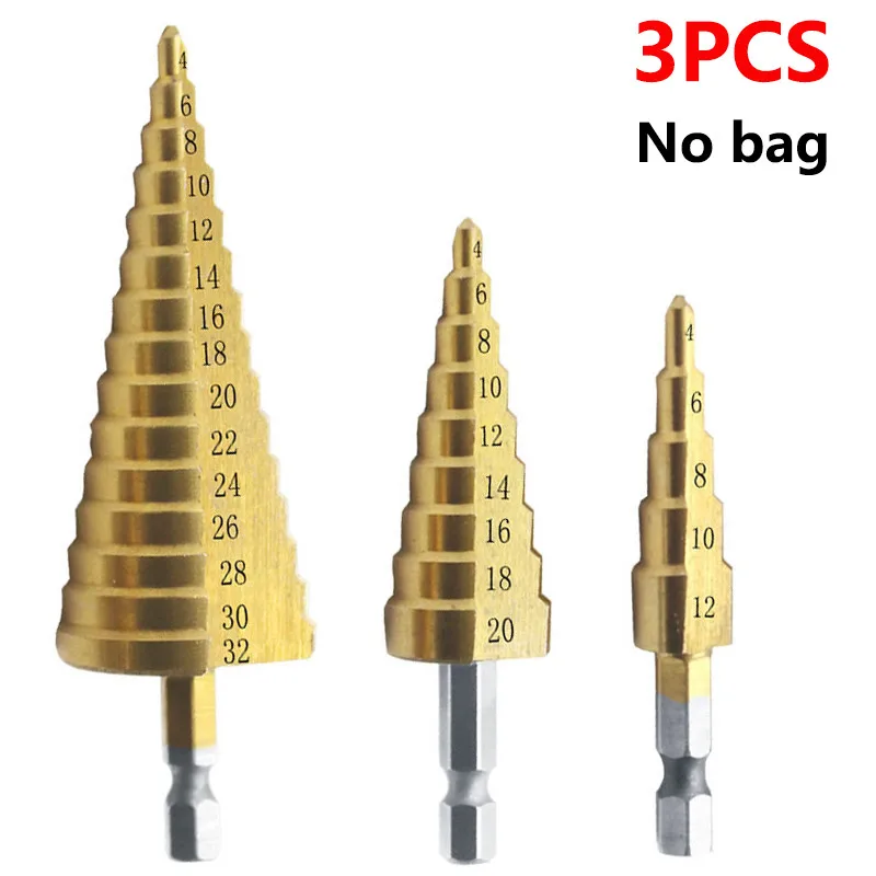 3 Pcs High Speed Steel Step Drill Bits Conical Step Drill Diameter 4-12 4-20 4-32 Mm For Metal Woodworking Efficient Drilling
3 Pcs High Speed Steel Step Drill Bits Conical Step Drill Diameter 4-12 4-20 4-32 Mm For Metal Woodworking Efficient Drilling