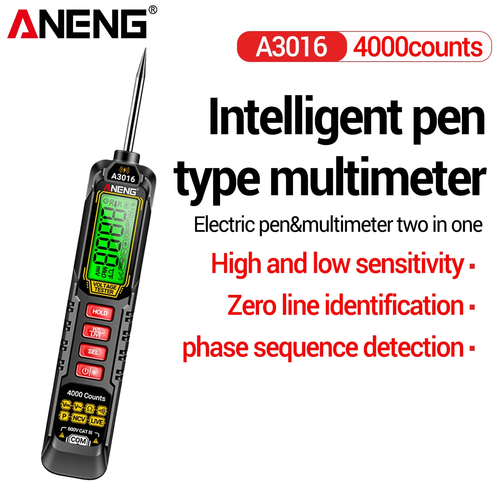 Digital Multimeter Car Voltage Tester Pen ANENG A3016 AC/DC Voltage 600V Smart Non-Contact Phase sequence detection Voltage Test
Digital Multimeter Car Voltage Tester Pen ANENG A3016 AC/DC Voltage 600V Smart Non-Contact Phase sequence detection Voltage Test