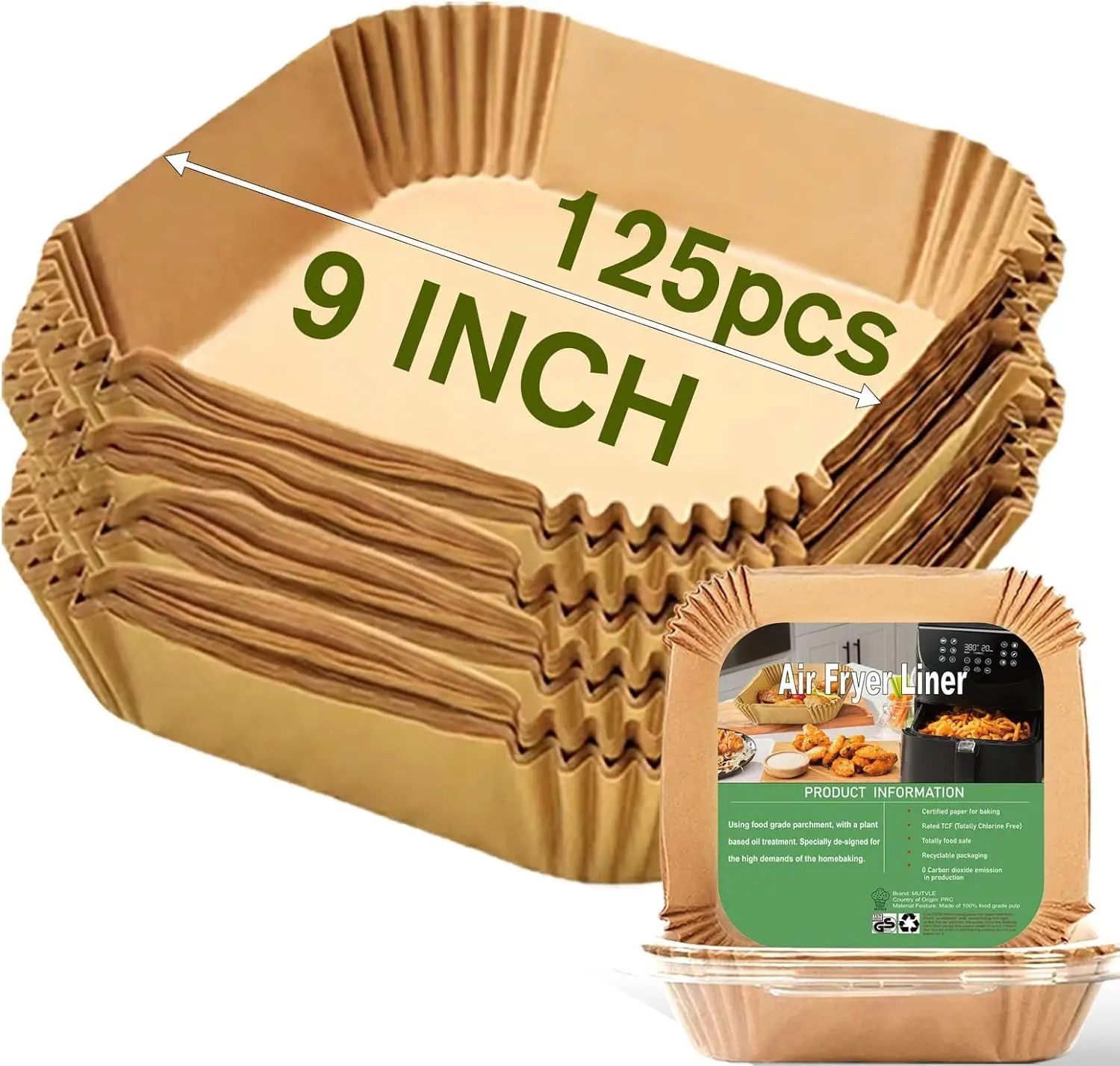 125 Pcs Square Air Fryer Paper Liners 9 Inch, Disposable Parchment Liners for 5-8QT, Oil-Proof Water-Proof for Baking Roasting
125 Pcs Square Air Fryer Paper Liners 9 Inch, Disposable Parchment Liners for 5-8QT, Oil-Proof Water-Proof for Baking Roasting
