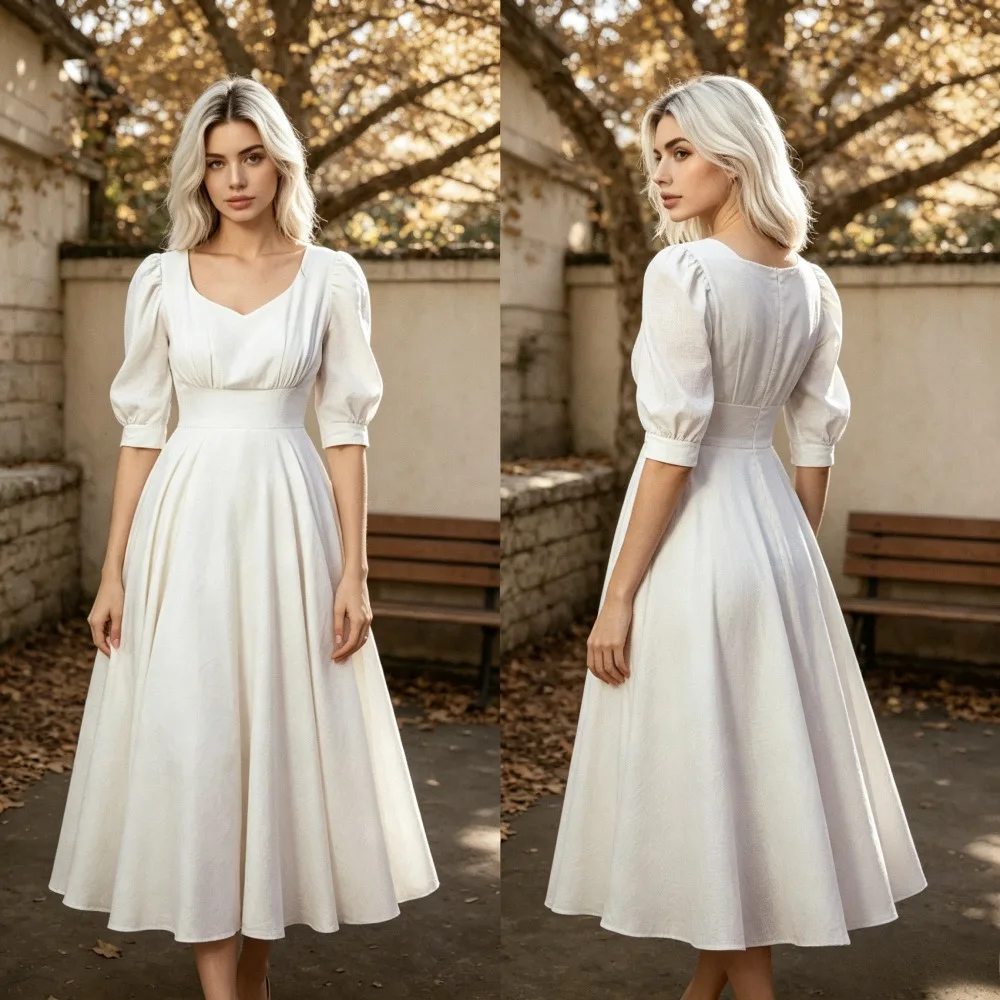 Customized 2026 Satin Bubble Sleeve Short Wedding Dress with Retro Square Neckline and Elegant A-line Waist Cinching Bridal Gown
Customized 2026 Satin Bubble Sleeve Short Wedding Dress with Retro Square Neckline and Elegant A-line Waist Cinching Bridal Gown