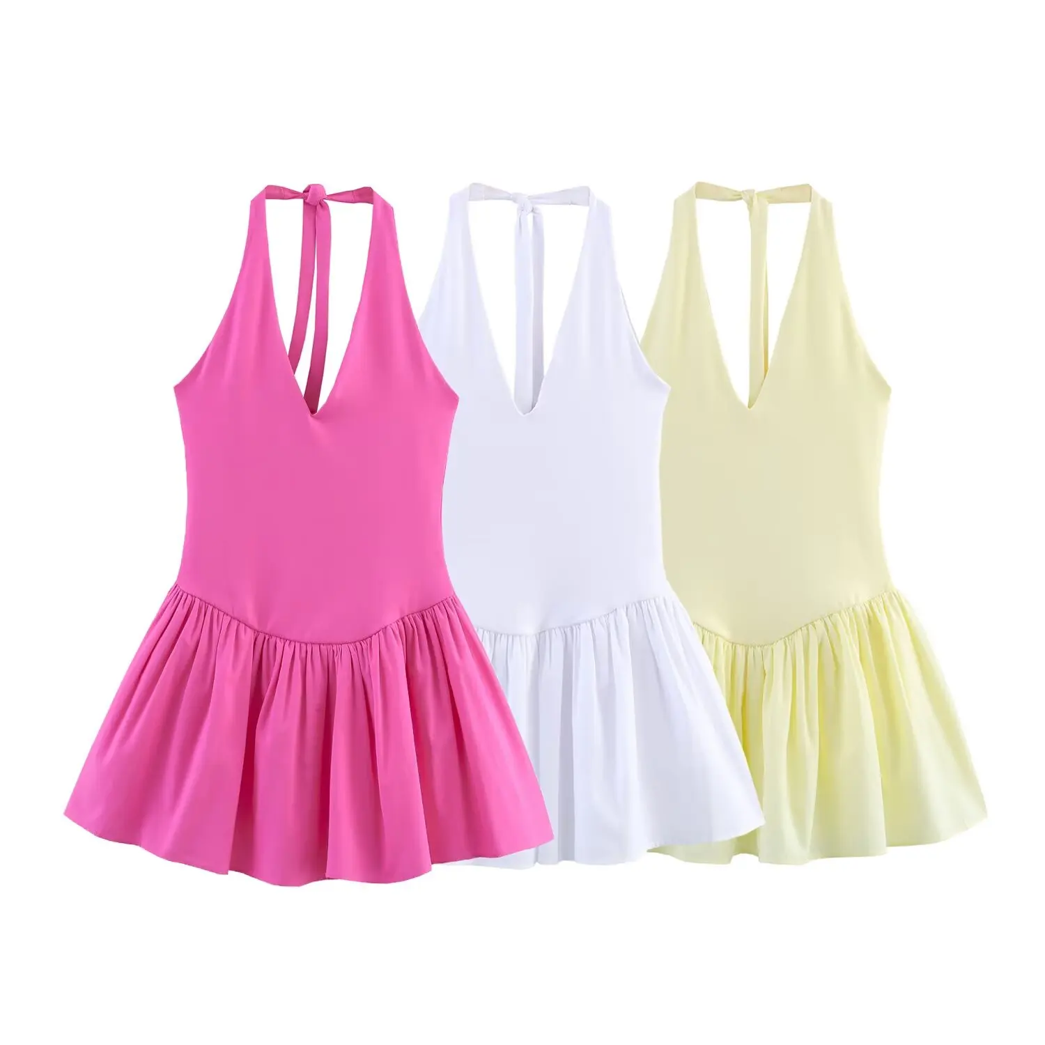 Taop&Za women's clothing 2025 summer new sweet simple bow-decorated halter neck stitching dress 0085338
Taop&Za women's clothing 2025 summer new sweet simple bow-decorated halter neck stitching dress 0085338