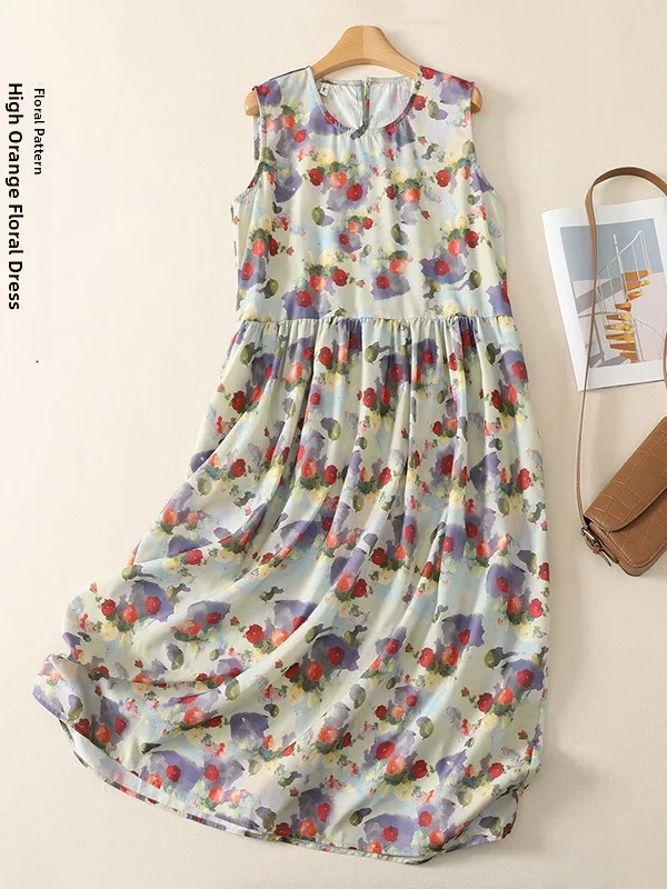 Sweet Floral Print Vest Dress Women's plus Size Summer Style Korean Version Breathable Skin-Friendly Long A-Line Dress
Sweet Floral Print Vest Dress Women's plus Size Summer Style Korean Version Breathable Skin-Friendly Long A-Line Dress