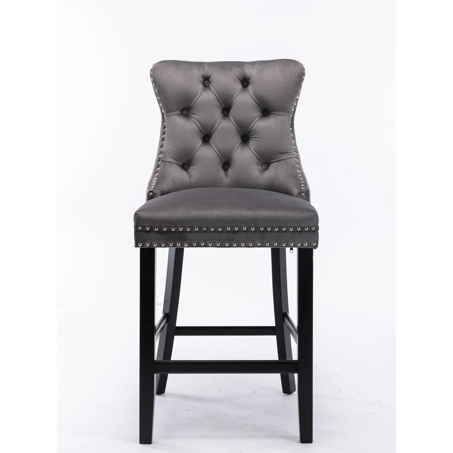 Velvet Upholstered Barstools with Wooden Legs and Chrome Nailhead Trim Set of 2 Gray
Velvet Upholstered Barstools with Wooden Legs and Chrome Nailhead Trim Set of 2 Gray
