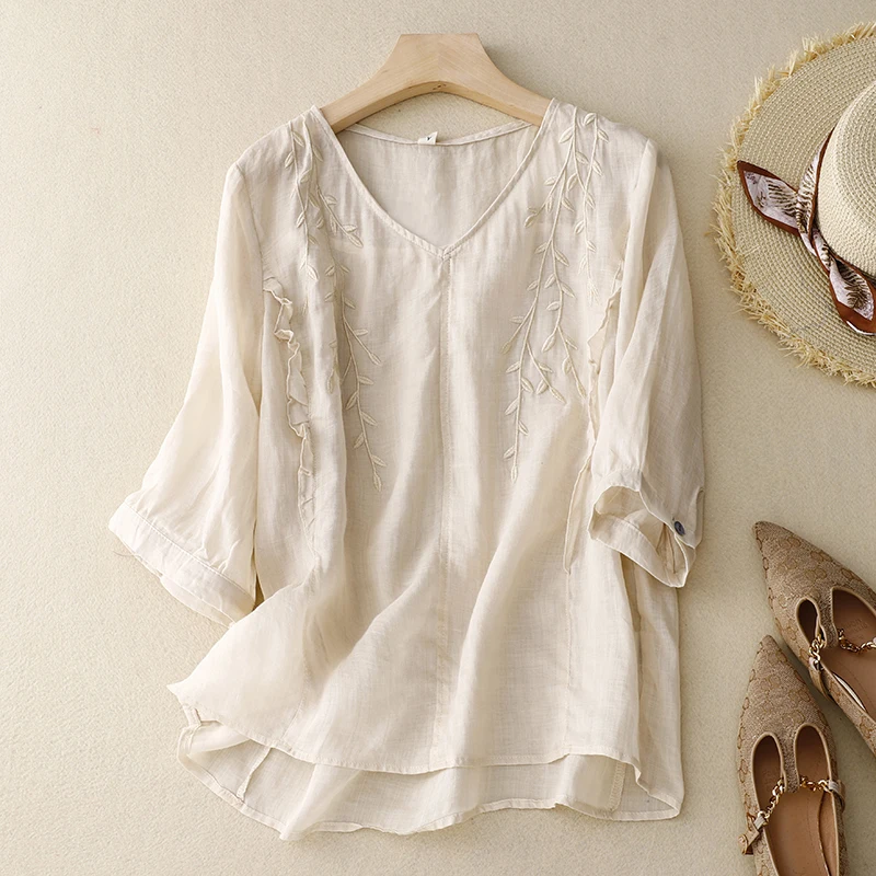 V-neck Embroidery Ruffle Cotton Linen Shirts Blouses Women Spring Thin Purple Beige Red Top Vintage Casual Loose Tees Boho Style
V-neck Embroidery Ruffle Cotton Linen Shirts Blouses Women Spring Thin Purple Beige Red Top Vintage Casual Loose Tees Boho Style