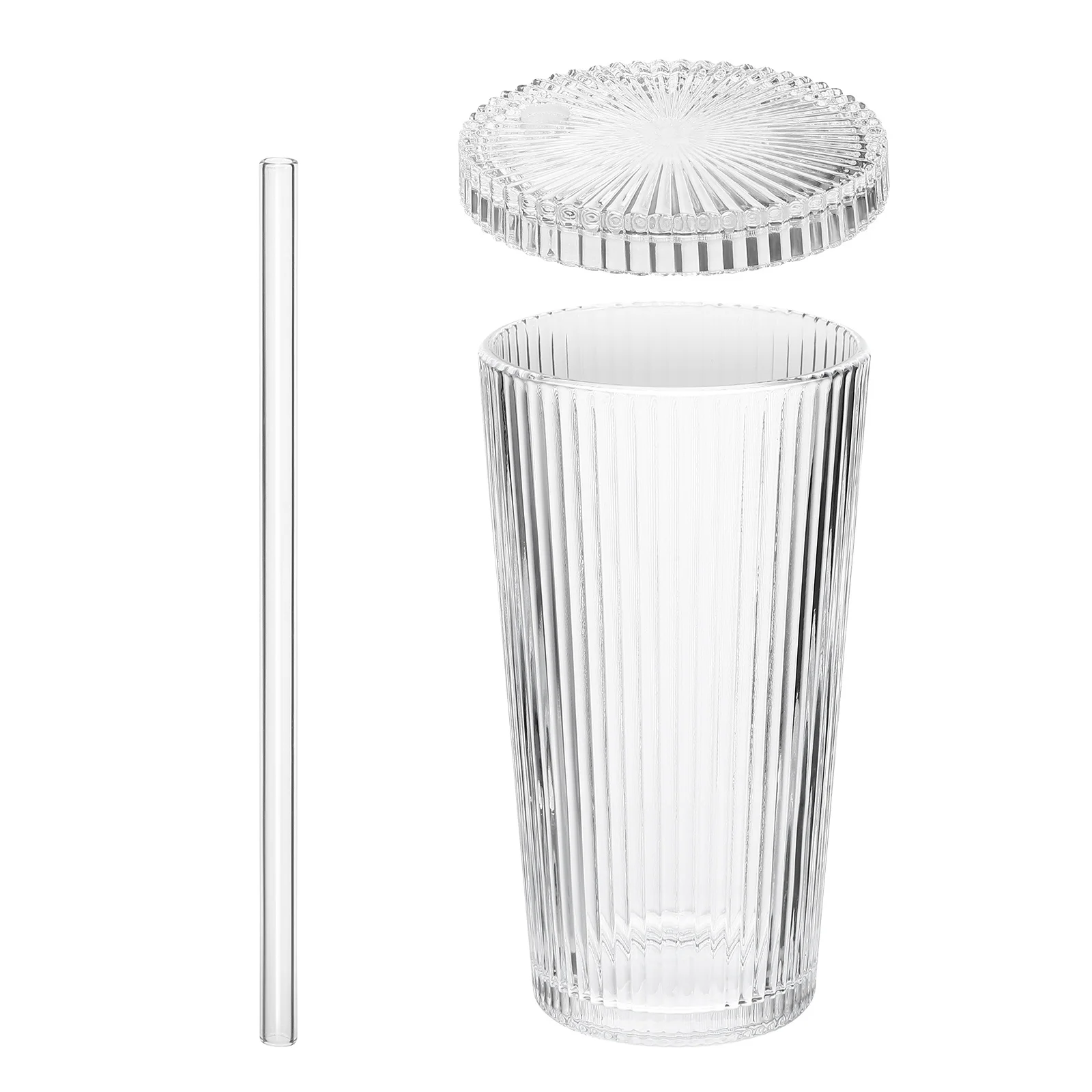Striped Glass Cup Drinking Glass with Straw Lid Leakproof Design for Water Coffee Juice Smooth Surface Juice Cup with Straw
Striped Glass Cup Drinking Glass with Straw Lid Leakproof Design for Water Coffee Juice Smooth Surface Juice Cup with Straw