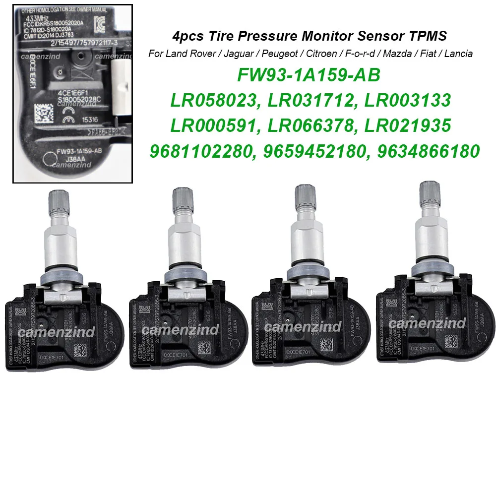 4PCS 433MHz TPMS Tire Pressure Sensor For Land Rover LR4 Discovery Freelander FW93-1A159-AB LR003133 LR000591 LR010502 LR018858
4PCS 433MHz TPMS Tire Pressure Sensor For Land Rover LR4 Discovery Freelander FW93-1A159-AB LR003133 LR000591 LR010502 LR018858