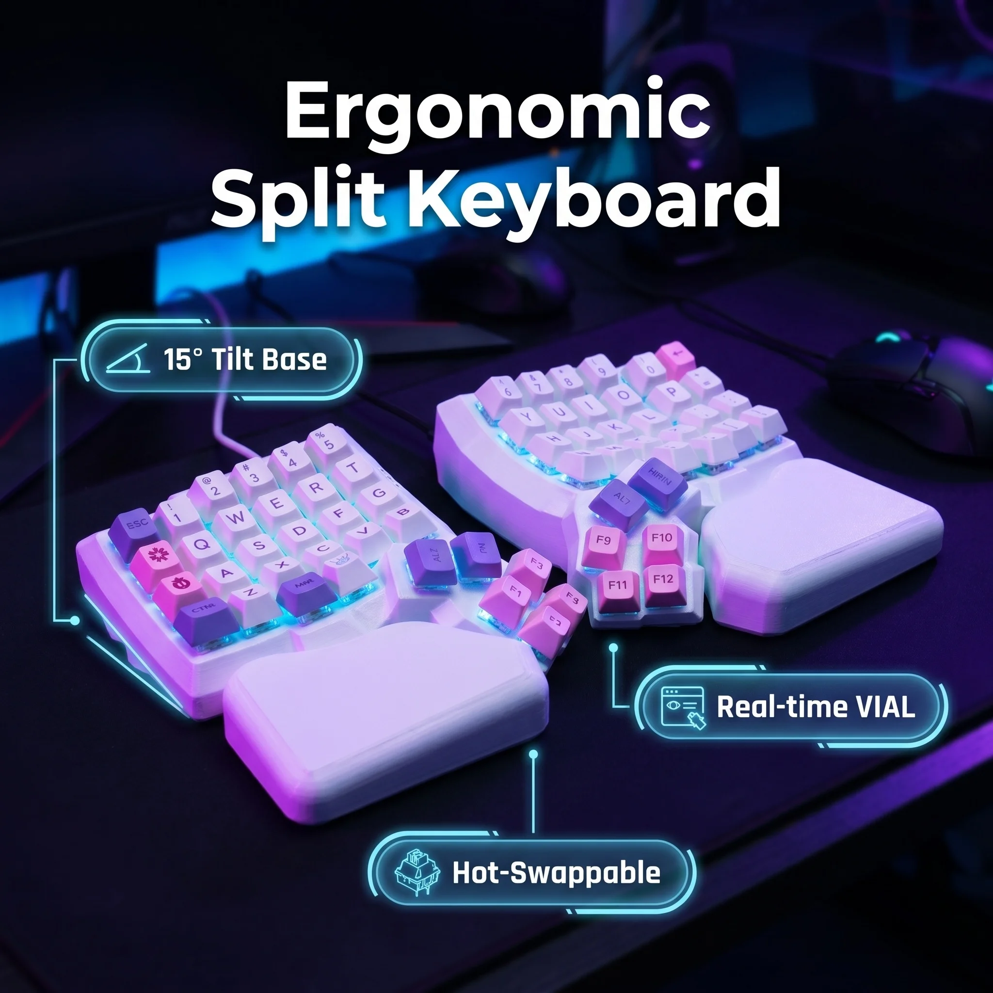 Dactyl Manuform Ergonomic Split KeyboardHot Swap Wired bluetooth Custom Keyboard Detachable 15° Ski-Shaped Tilt Stand Office
Dactyl Manuform Ergonomic Split KeyboardHot Swap Wired bluetooth Custom Keyboard Detachable 15° Ski-Shaped Tilt Stand Office