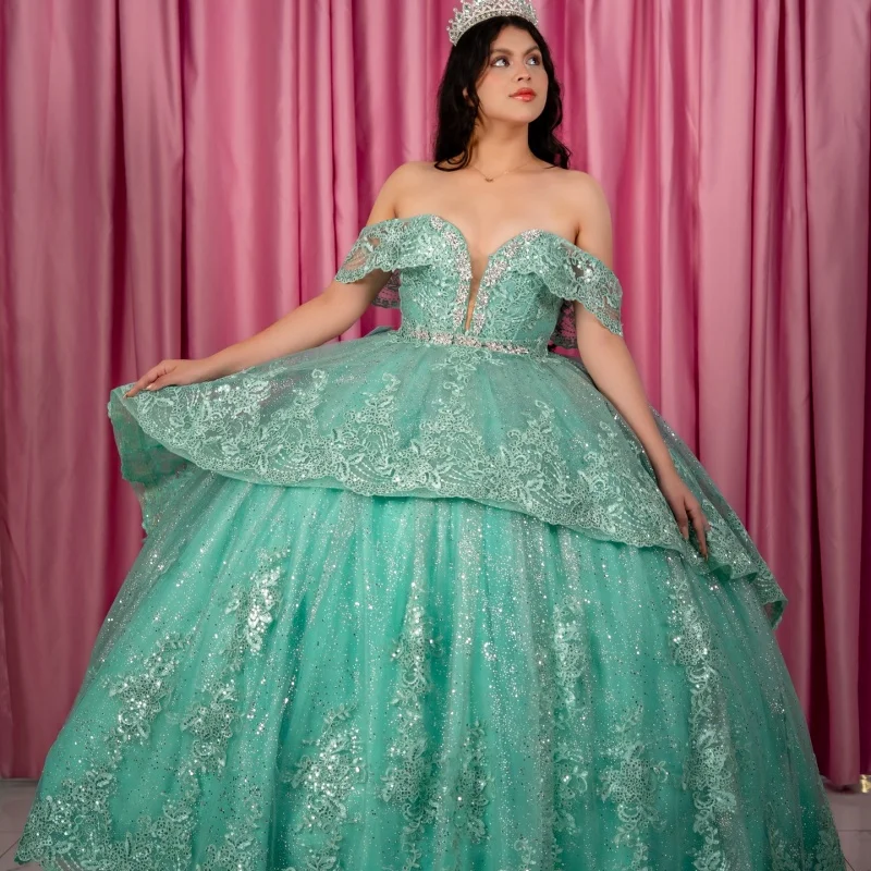 Shiny Green Quinceanera Dresses Off the Shoulder Glitter Decal Layering Long tail Vestidoe 15 Quinceanera Customize
Shiny Green Quinceanera Dresses Off the Shoulder Glitter Decal Layering Long tail Vestidoe 15 Quinceanera Customize