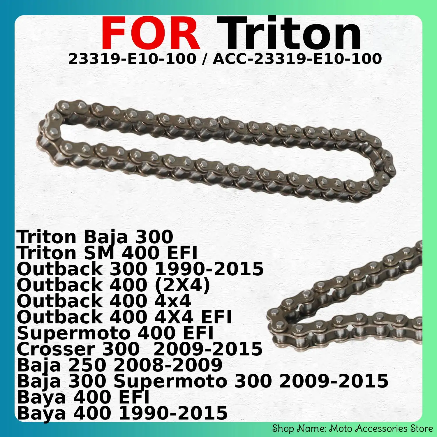 Motorcycle Cam Timing Chain For Trtion Baja 250 300 400 SM Supermoto Outback Supermoto Crosser 23319-E10-100 ACC-23319-E10-100
Motorcycle Cam Timing Chain For Trtion Baja 250 300 400 SM Supermoto Outback Supermoto Crosser 23319-E10-100 ACC-23319-E10-100