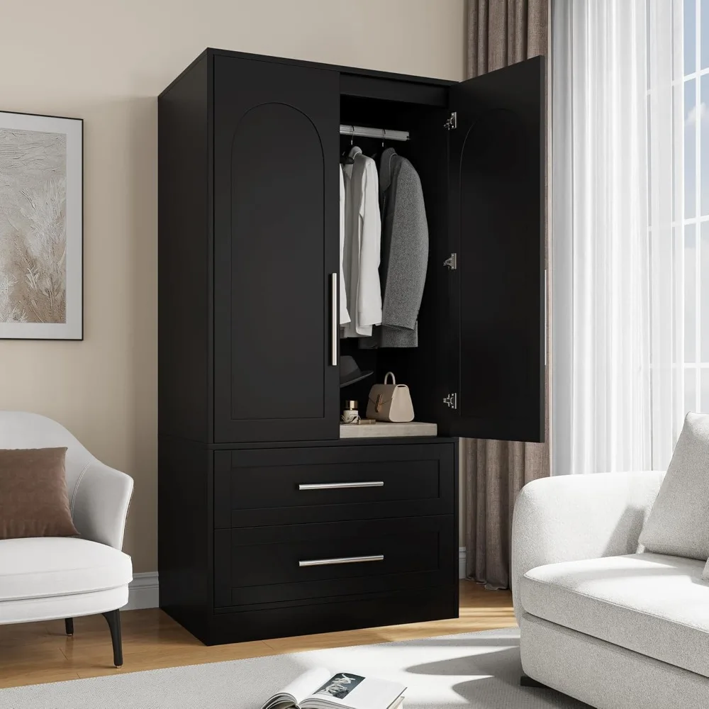 Wooden Armoire Wardrobe Closet with 2 Doors and 2 Drawers,Bedroom Freestanding Armoire Storage Cabinet with Shelves,Tall Clothin
Wooden Armoire Wardrobe Closet with 2 Doors and 2 Drawers,Bedroom Freestanding Armoire Storage Cabinet with Shelves,Tall Clothin