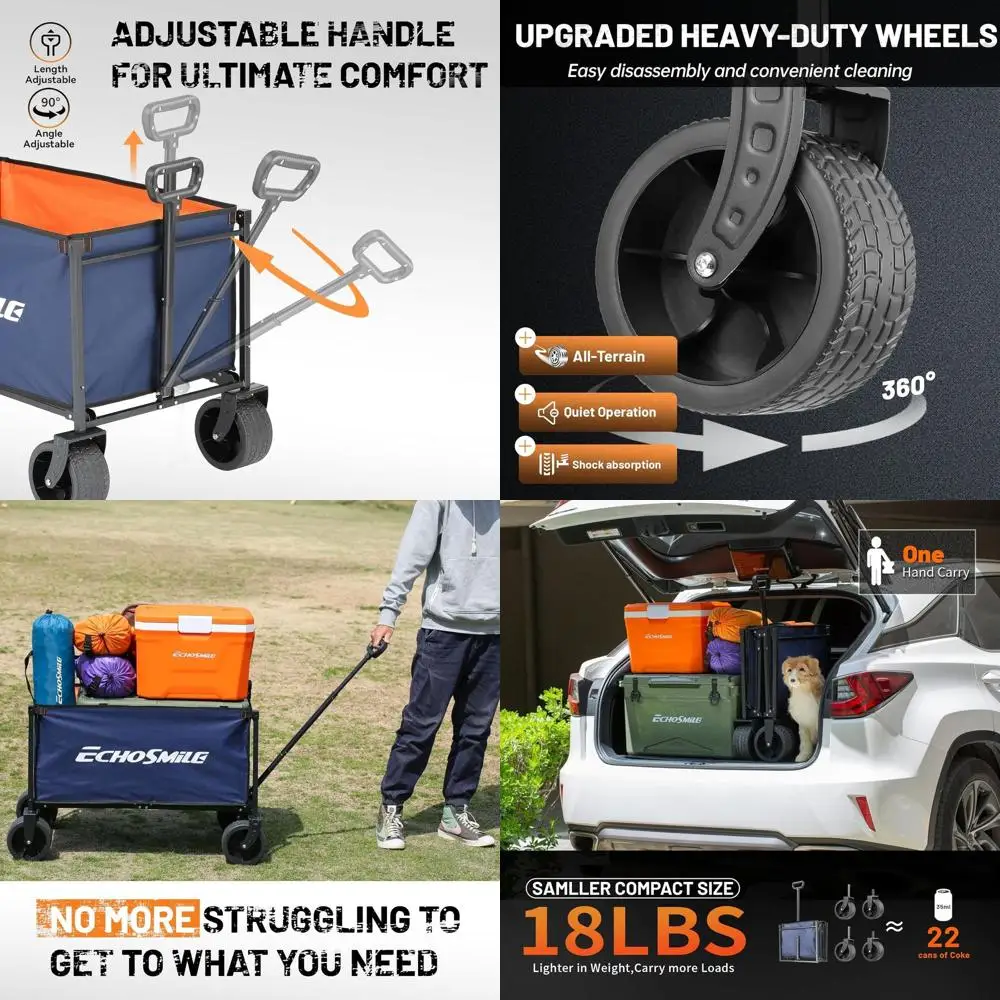 Durable All-Terrain Folding Wagon with 350lbs Capacity, Ideal for Outdoor Activities, Beach, Camping, and Shopping, Blue
Durable All-Terrain Folding Wagon with 350lbs Capacity, Ideal for Outdoor Activities, Beach, Camping, and Shopping, Blue