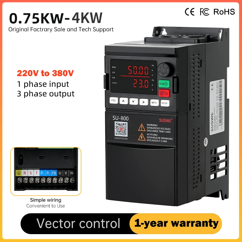 High-Quality 220V To 380V 1-3PH SUSWE SU800 VFD Inverter 0.75KW-4KW Adjustable Speed Drive Converter for 3 Phase Motor
High-Quality 220V To 380V 1-3PH SUSWE SU800 VFD Inverter 0.75KW-4KW Adjustable Speed Drive Converter for 3 Phase Motor